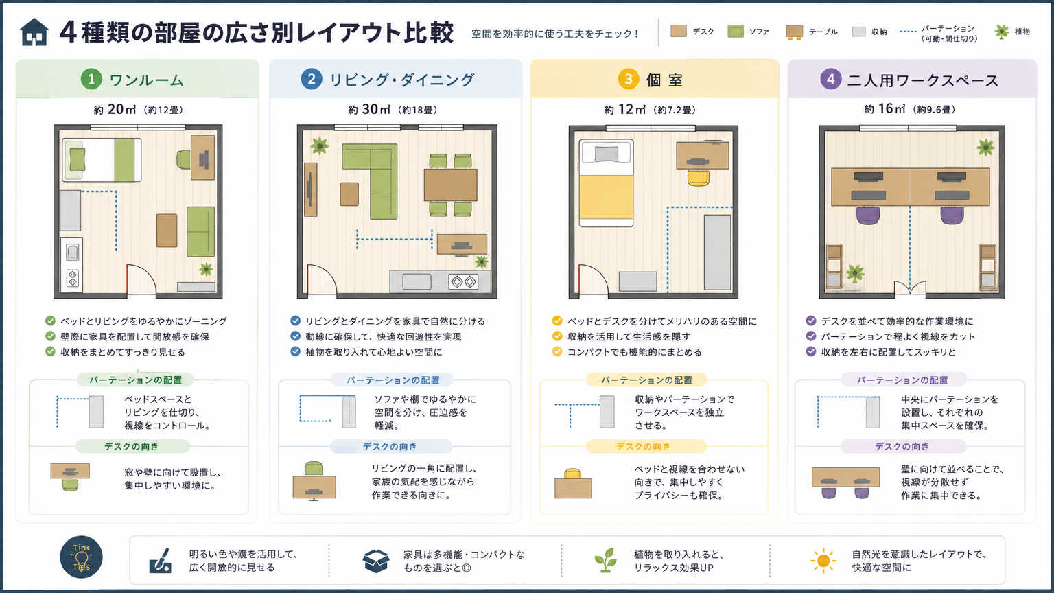 部屋の広さ別|在宅ワークの環境づくり事例